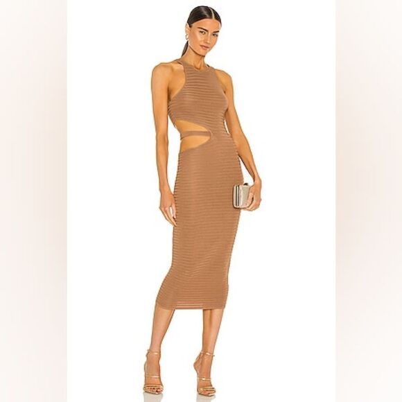 NWT Michael Costello X Revolve Athena Midi Dress in Mushroom - Size L - Picture 1 of 12